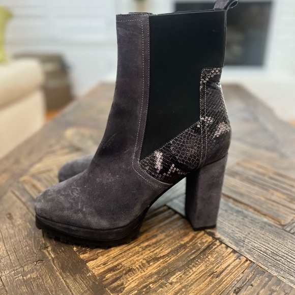 All Saints Gray and Black Heeled Boots with Chunky Heel - Picture 2 of 8